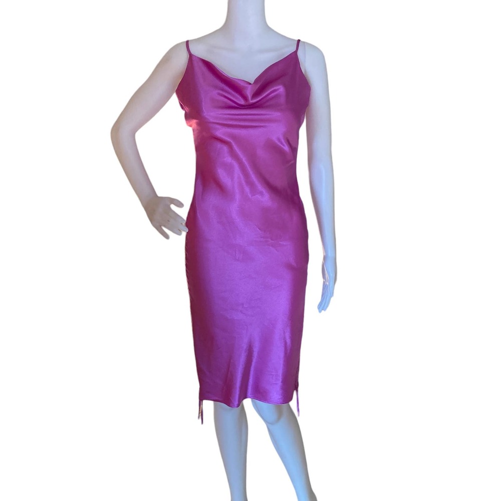 Crystal Doll Pink Satin Ruched Side Tie Slip Dress